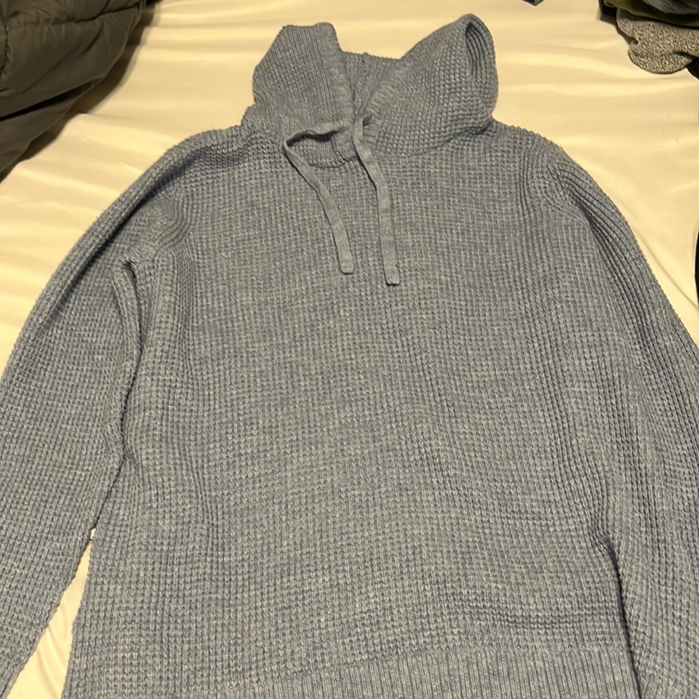 light blue knit sweatshirt